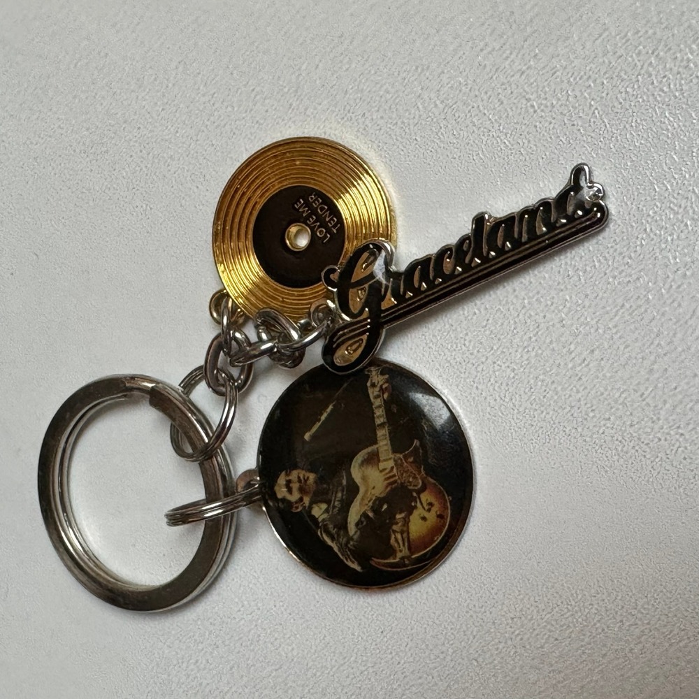 Graceland Elvis Presley Keychain Golden Record Guitar‎ Photo Dangle Charm